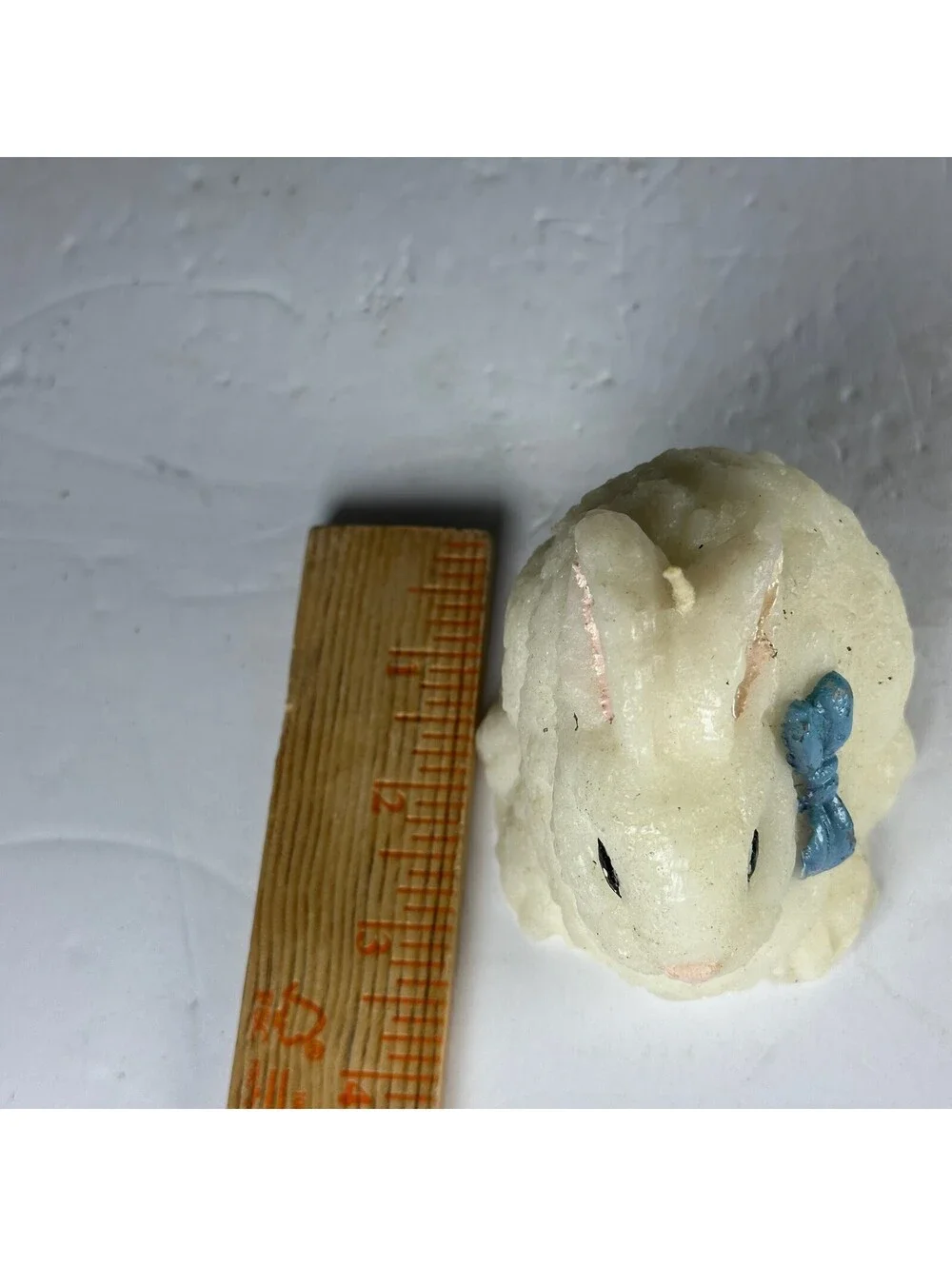 Vintage Style Easter Bunny Rabbit Figural Candle Blue Bow S-12
